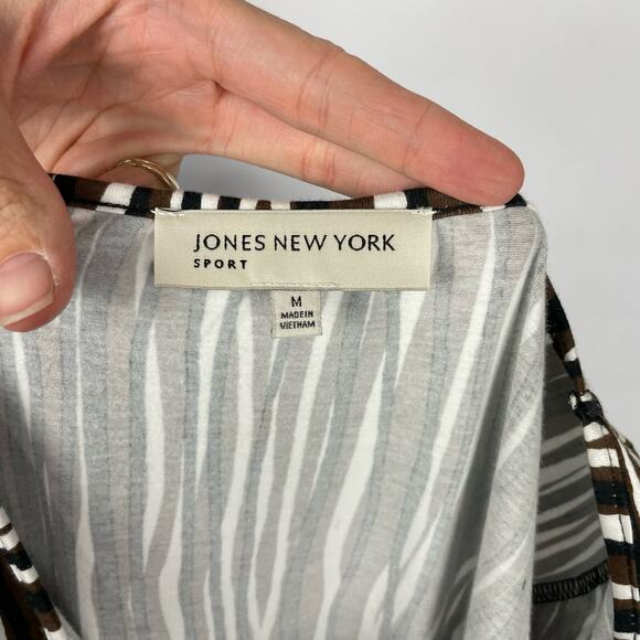 Jones New York Sport | NWT Black Brown White Stripe Jersey Knit Shift Dress - Picture 6 of 7